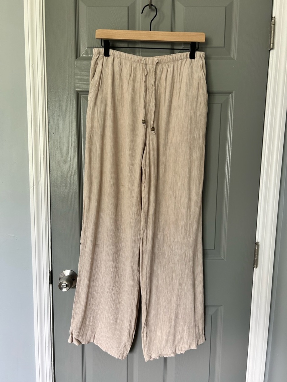 Zara crepe Wide-Leg Pants - Light Beige